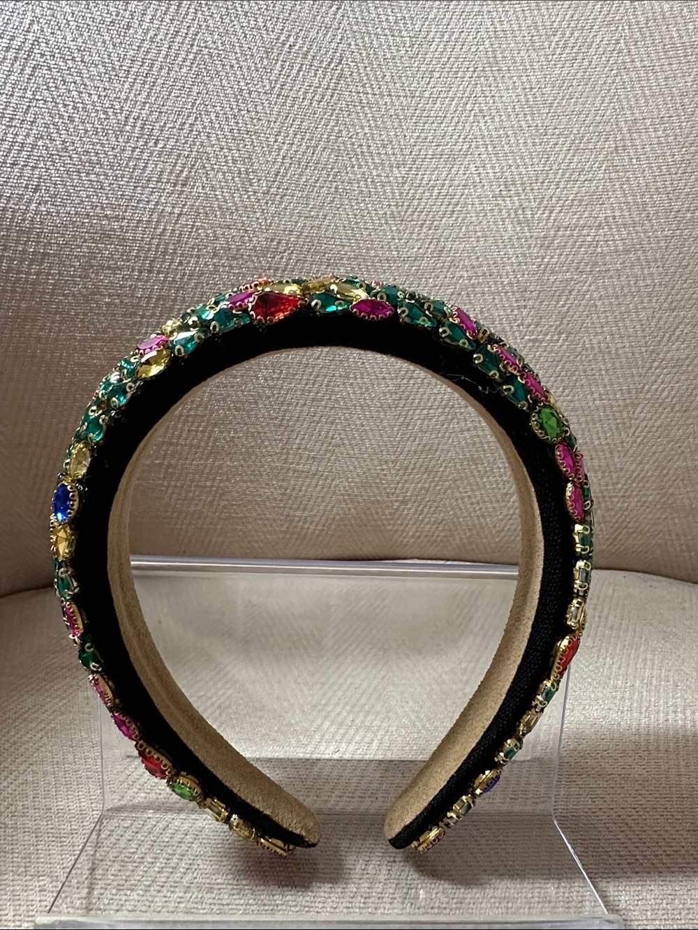 Embellished Black Jewel Headband - Multicolor Stones